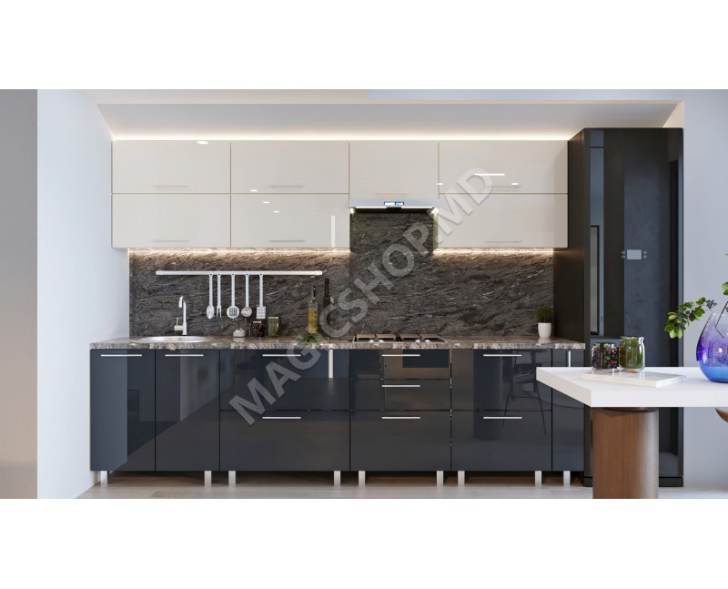 Bucătărie modulară „Quadro” 3.0m cu fațadă MDF (High Gloss)